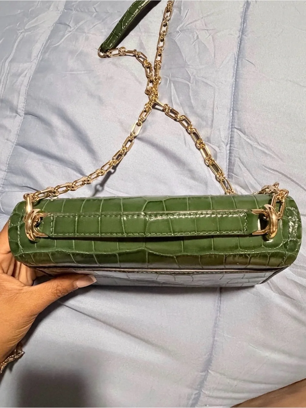 New Michael Kors Green Croc-Embossed Small Crossbody with Gold Chain
